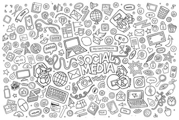 Vector line art Doodle cartoon set of objects and symbols