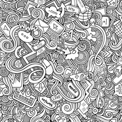 Fototapeta premium Cartoon hand-drawn doodles Internet social seamless pattern