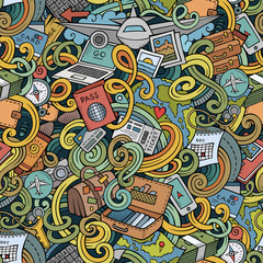 Fototapeta premium Cartoon doodles travel planning seamless pattern
