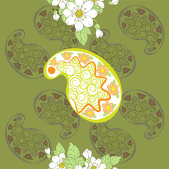 Seamless vector pattern of floral and paisley.