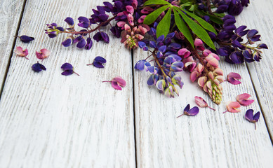 Lupine flowers on a  table