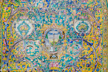 Vintage ceramic tile wall of the Golestan Palace, Iran. UNESCO World Heritage site