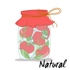 Canning tomatoes. Preserved vegetables. Vector illustration.