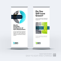 Vector set of modern roll up banner stand design with geometric 