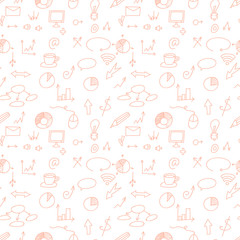 Social icons and business icons hand drawn seamless pattern . Doodle. Vector.