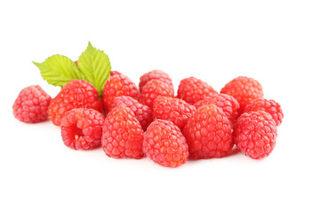 Red raspberries isolated on a white