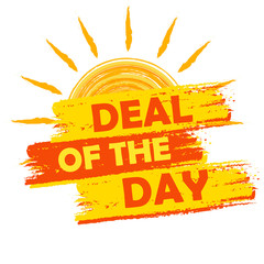 summer deal of the day, yellow and orange drawn label, vector
