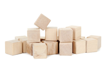 Wooden toy cubes isolated on a white