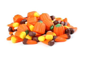 Halloween candy corns isolated on white
