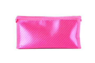 Pink make-up bag isolated on a white