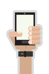 flat design hand holding cellphone icon vector illustration