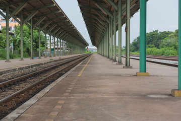 The Railroad and the platform in the train station , background   