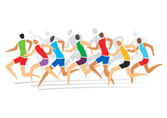 Fototapeta na wymiar Runners race. Group of runners racing . Colorful stylized illustration. Vector available. 
