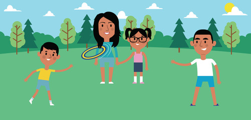 Illustration Of Family Playing With Frisbee In Park Together
