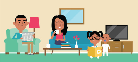 Illustration Of Family Relaxing At Home Together