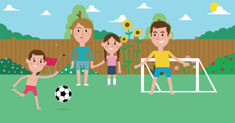 Illustration Of Family Playing Soccer In Garden Together