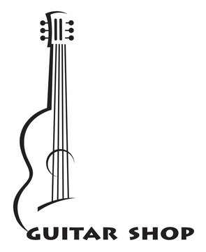 monochrome poster of guitar with text