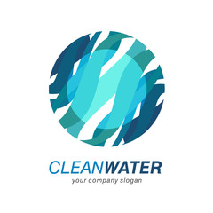 Logo clean water. Sign for cleaning pipes and sewage systems, water filters  