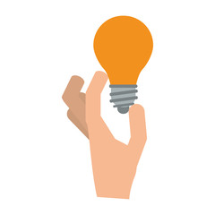flat design hand holding regular lightbulb icon vector illustration