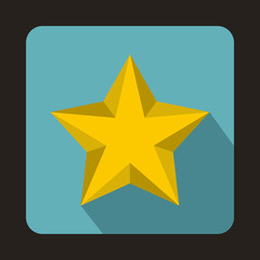 Obraz premium Yellow star icon in flat style on a baby blue background