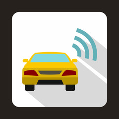 Car with wifi sign icon in flat style on a white background