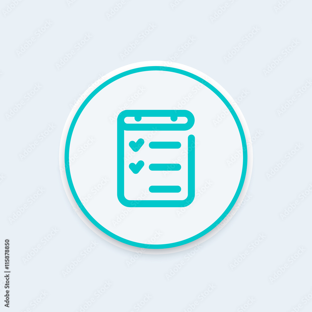 Sticker checklist line icon, completed tasks, goals, results, vector illustration