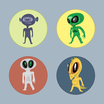 Alien creatures and monsters set flat style. Digital vector image