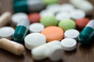 close up of different drugs on table