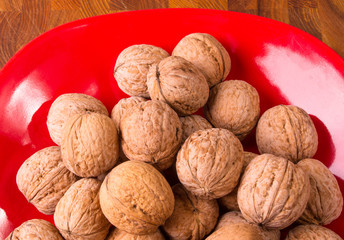 walnuts in red plate