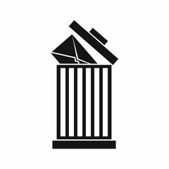 Envelope in trash bin icon in simple style isolated vector illustration