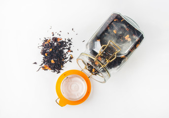 glass jar with black tea