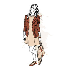 Pretty girl in fashionable clothes. Vector  for greeting card, poster. Fashion & Style.