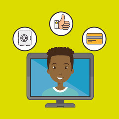 man with hand card and screen isolated icon design, vector illustration  graphic 