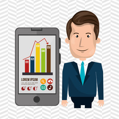 blazer man blue tie smartphone isolated icon design, vector illustration  graphic 