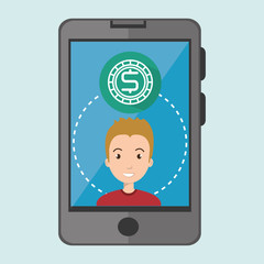 boy and smartphone isolated icon design, vector illustration  graphic 