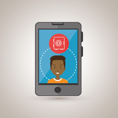 man smartphone with safe box isolated icon design, vector illustration  graphic 