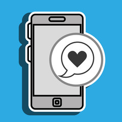 smartphone and heart black isolated icon design, vector illustration  graphic 