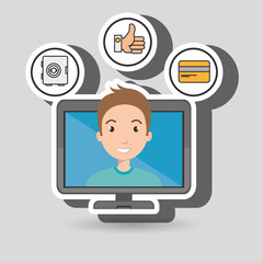 man with hand card and screen isolated icon design, vector illustration  graphic 