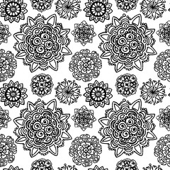 Black white monochrome circle mandala doodle pattern background texture
