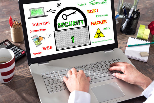 Concept of data security on a laptop screen