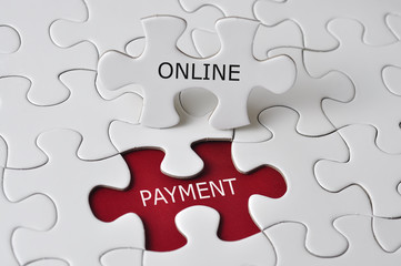 "ONLINE PAYMENT" On Missing Piece Puzzle, selective focus