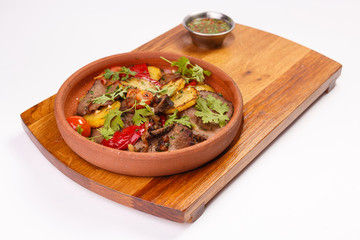 Meat dish on white background