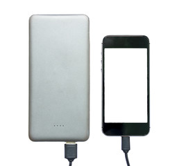 Mobile phone portable battery recharging a smartphone