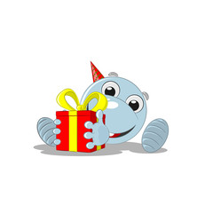 blue smiley with a gift for his birthday on white background