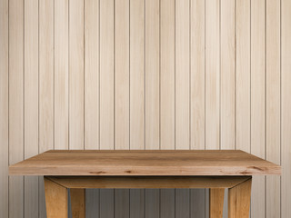 wooden table with wooden wall