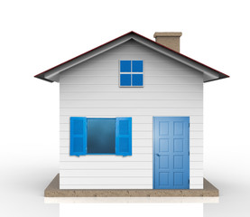 house model with blue window and blue door