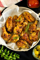 Glazed chicken drumsticks and wings
