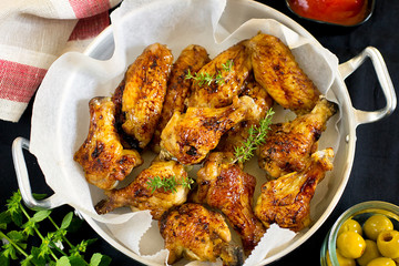 Glazed chicken drumsticks and wings