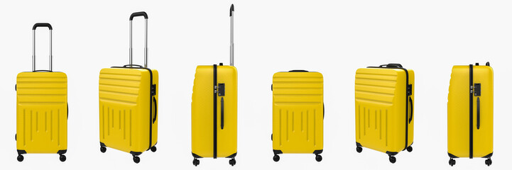 yellow luggages on white background