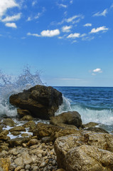 Fototapeta na wymiar Big waves breaking Spain,Ibiza,Summer